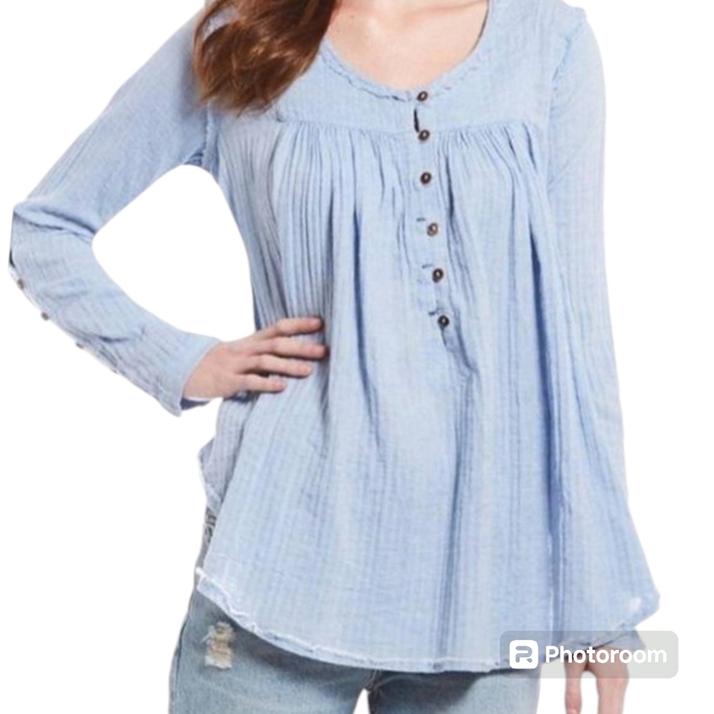 Free People Blue Sand Dune Long Sleeve Henley